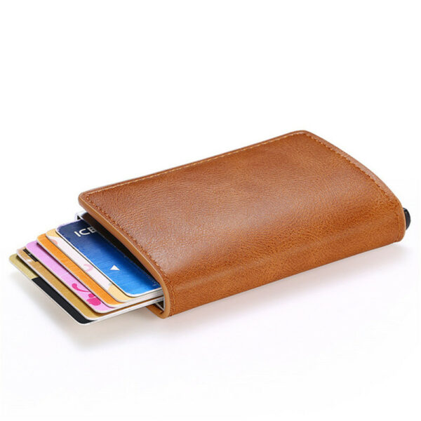 Customized 2022 Credit Card Holder Wallet Men Women RFID Aluminium Bank Cardholder Case Vintage Leather Wallet with Money Clips 6