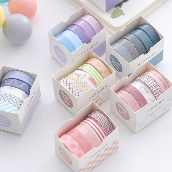 5Rolls/box Solid Color Washi Tape Set Decorative Masking Tape Cute Scrapbooking Adhesive Tape School Stationery Supplies 1