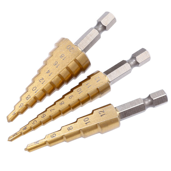 3-12mm 4-12mm 4-20mm HSS Straight Groove Step Drill Bit Set Titanium Coated Wood Metal Hole Cutter Core Drill Bit Set 3