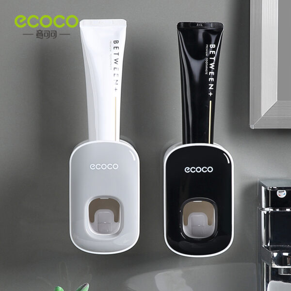 ECOCO Automatic Toothpaste Dispenser Wall Mount Bathroom Bathroom Accessories Waterproof Toothpaste Squeezer Toothbrush Holder 4