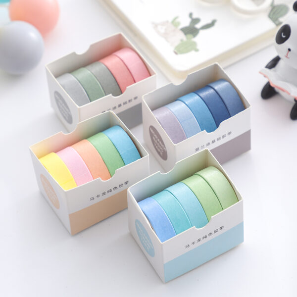 5Rolls/box Solid Color Washi Tape Set Decorative Masking Tape Cute Scrapbooking Adhesive Tape School Stationery Supplies 6