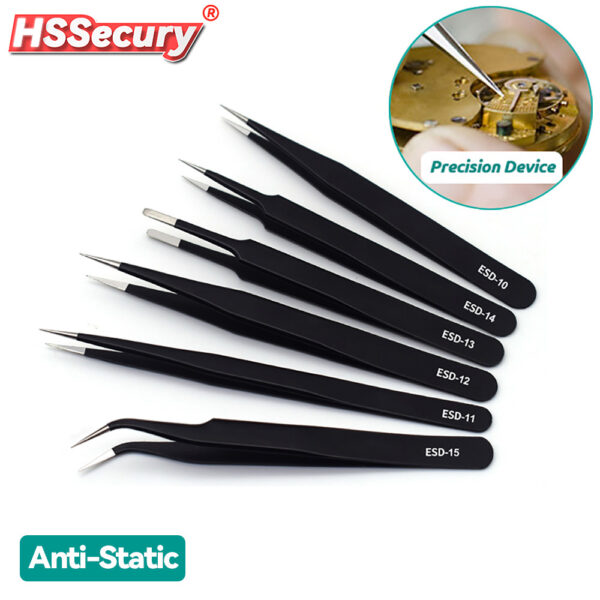 ESD Anti-Static Stainless Steel Tweezers Precision Maintenance Industrial Repair Curved Tool Home Working Model Making Hand Tool 1