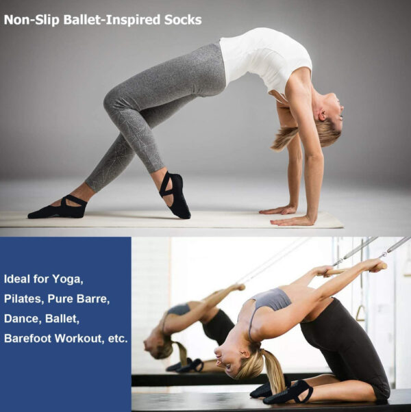 Yoga Socks for Women Non-Slip Grips & Straps, Bandage Cotton Sock, Ideal for Pilates Pure Barre Ballet Dance Barefoot Workout 5