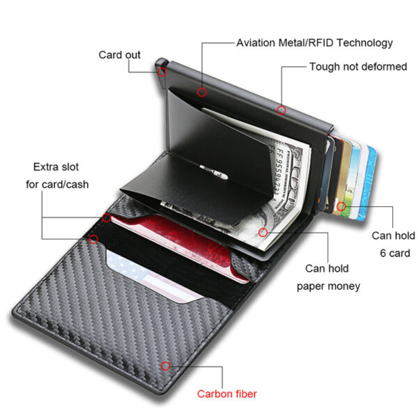 DIENQI Carbon Fiber Card Holder Wallets Men Brand Rfid Black Magic Trifold Leather Slim Mini Wallet Small Money Bag Male Purses 3