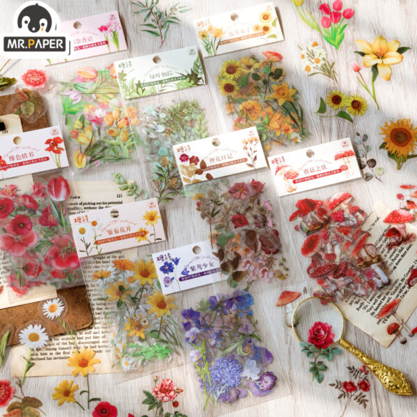 Mr.paper 40Pcs/Bag Plant Flower Series Decorative Diary Sticker Scrapbook Planner Decorative Stationery Sticker 1