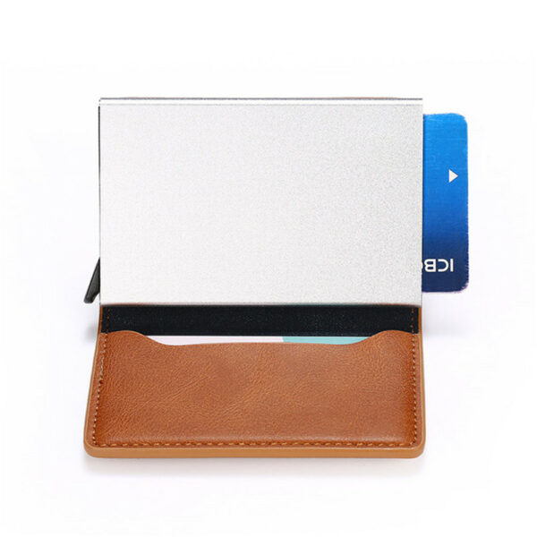 Customized 2022 Credit Card Holder Wallet Men Women RFID Aluminium Bank Cardholder Case Vintage Leather Wallet with Money Clips 3