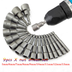 9pcs/set 5mm-13mm Hex SocketS Sleeve Nozzles Nut Driver Set Screwdriver Set Schroevendraaier Set Bits Sets Tools 1