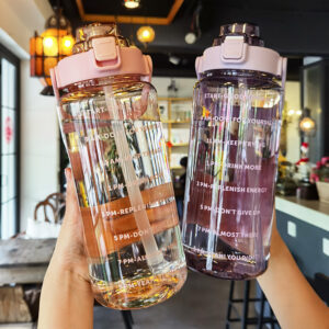 2L Sports Water Bottle with Straw Portable Large Capacity Water bottles Fitness Bike Cup Summer Cold Water Jug with Time Marker 1