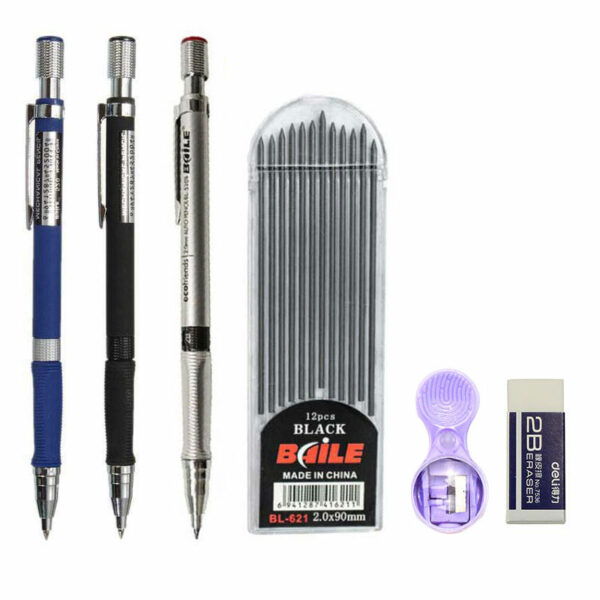 2.0mm Mechanical Pencil Set 2B Automatic Pencils with Color/Black Lead Refills for Draft Drawing, Writing, Crafting, Art Sketch 2