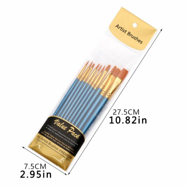 Artist Paint Brush Set 10Pcs High Quality Nylon Hair Wood Black Handle Watercolor Acrylic Oil Brush Painting Art Supplies 6