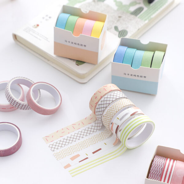 5Rolls/box Solid Color Washi Tape Set Decorative Masking Tape Cute Scrapbooking Adhesive Tape School Stationery Supplies 3