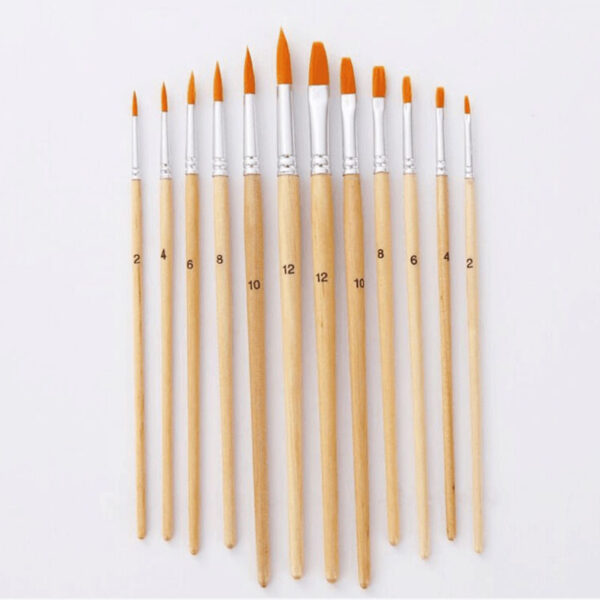 12Pcs/lot Paint Brush Set Art Drawing Brushes Wooden Handle Brushes For Acrylic Painting Supplies 6