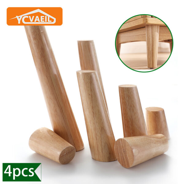 4Pcs Height10-30cm Solid Wood Furniture Legs, Inclined Cone Sofa Bed Cabinet Table and Chair Replacement Feet Sloping Foot 1