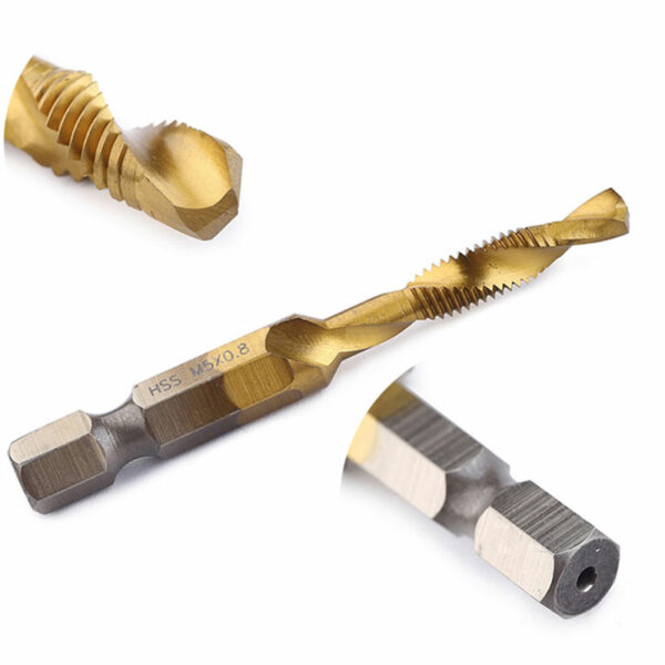 New Titanium Plated Hex Shank HSS Screw Thread Metric Tap Drill Bits Screw Machine Compound M3 M4 M5 M6 M8 M10 Hand Tools 2