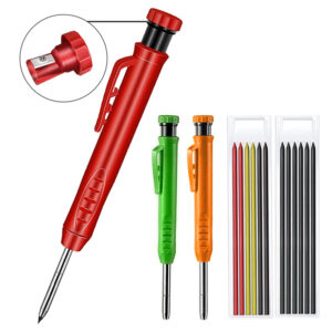 Solid Carpenter Pencil with Refill Leads and Built-in Sharpener for Deep Hole Mechanical Pencil Marker Marking Woodworking Tools 1