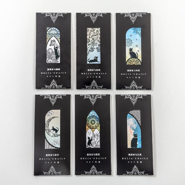 6 pcs/set Cute black cat daily series Bookmark PVC Matte Reading Book mark Retro Book Page Marker Stationery Supplies 6