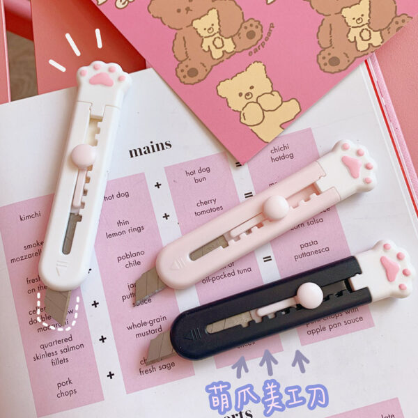 1 PCS Cute Girly Pink Cat Paw Alloy Mini Portalble Utility Knife Cutter Letter Envelope Opener Mail Knife School Office Supplies 3