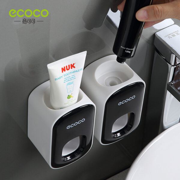 ECOCO Automatic Toothpaste Dispenser Wall Mount Bathroom Bathroom Accessories Waterproof Toothpaste Squeezer Toothbrush Holder 5