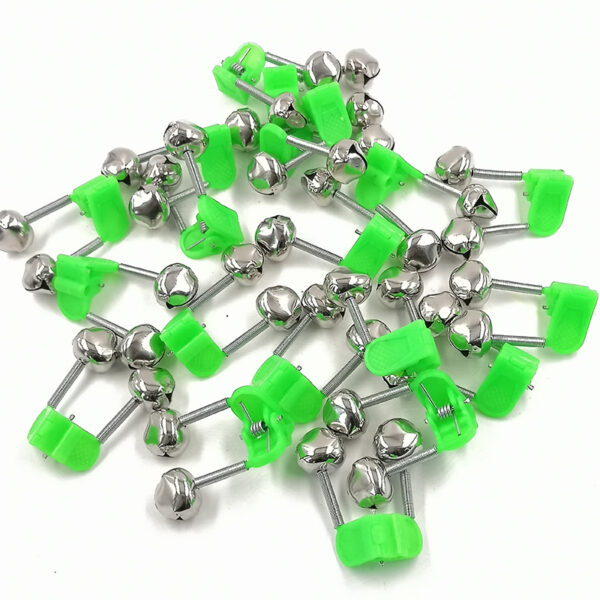 OUTKIT 5pcs/lot Fishing Bite Alarms Fishing Rod Bell Rod Clamp Tip Clip Bells Ring Green ABS Fishing Accessory Outdoor Metal 6