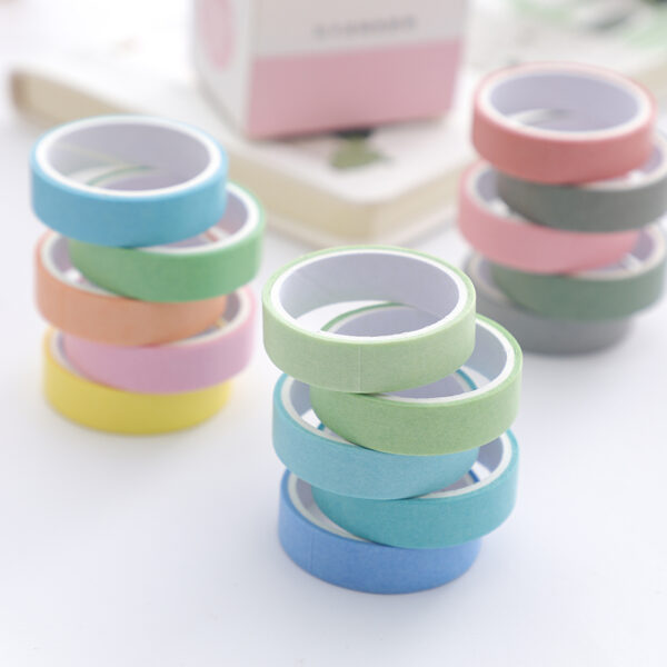 5Rolls/box Solid Color Washi Tape Set Decorative Masking Tape Cute Scrapbooking Adhesive Tape School Stationery Supplies 2