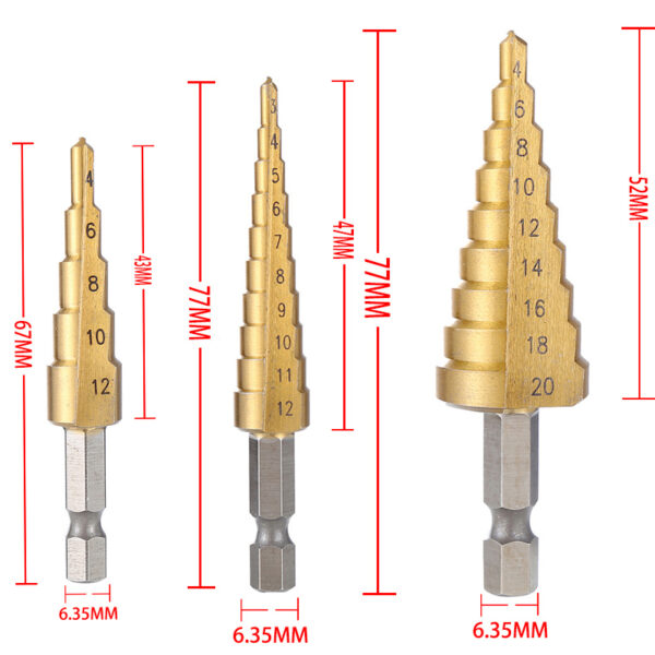 3-12mm 4-12mm 4-20mm HSS Straight Groove Step Drill Bit Set Titanium Coated Wood Metal Hole Cutter Core Drill Bit Set 2