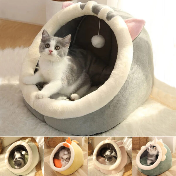 Sweet Cat Bed Warm Pet Basket Cozy Kitten Lounger Cushion Cat House Tent Very Soft Small Dog Mat Bag For Washable Cave Cats Beds 1