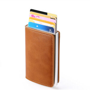 Customized 2022 Credit Card Holder Wallet Men Women RFID Aluminium Bank Cardholder Case Vintage Leather Wallet with Money Clips 2