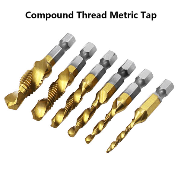 New Titanium Plated Hex Shank HSS Screw Thread Metric Tap Drill Bits Screw Machine Compound M3 M4 M5 M6 M8 M10 Hand Tools 3