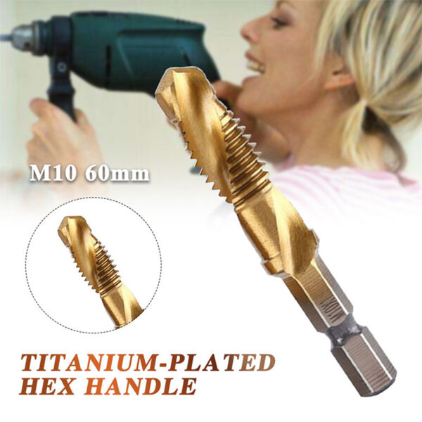 New Titanium Plated Hex Shank HSS Screw Thread Metric Tap Drill Bits Screw Machine Compound M3 M4 M5 M6 M8 M10 Hand Tools 4