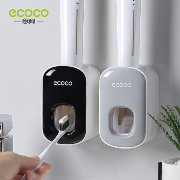 ECOCO Automatic Toothpaste Dispenser Wall Mount Bathroom Bathroom Accessories Waterproof Toothpaste Squeezer Toothbrush Holder 3