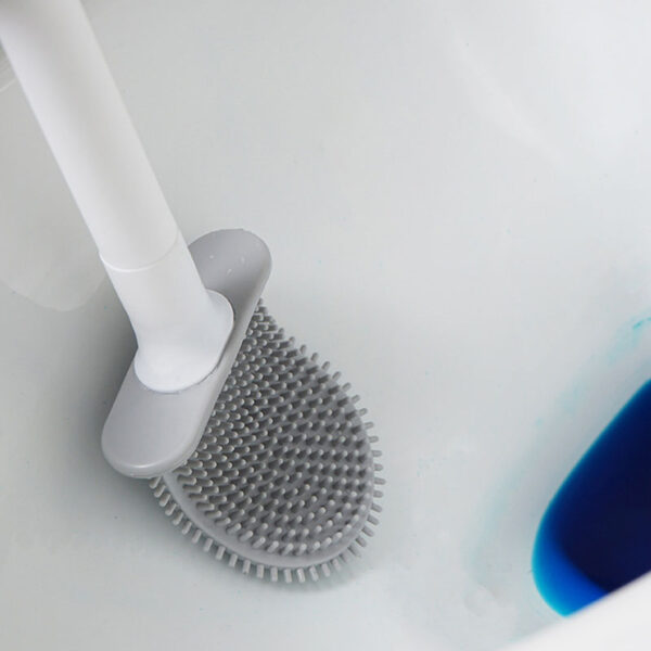 Breathable Toilet Brush Water Leak Proof with Base Silicone Wc Flat Head Flexible Soft Bristles Brush with Quick Drying Holder 4