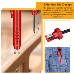 Solid Carpenter Pencil with Refill Leads and Built-in Sharpener for Deep Hole Mechanical Pencil Marker Marking Woodworking Tools 2