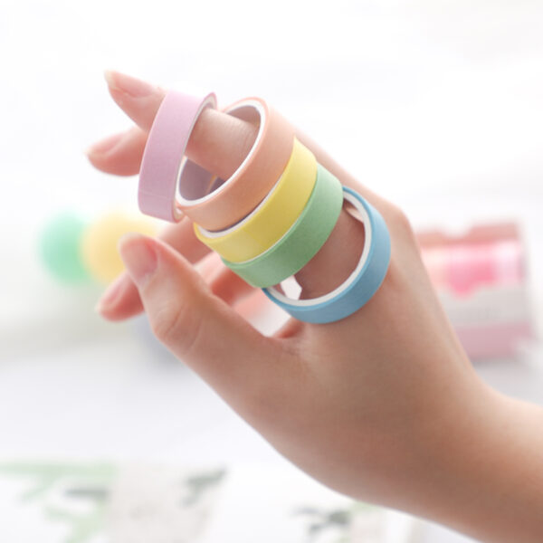 5Rolls/box Solid Color Washi Tape Set Decorative Masking Tape Cute Scrapbooking Adhesive Tape School Stationery Supplies 4