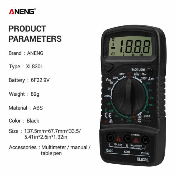 ANENG XL830L Digital Multimeter Esr Meter Testers Automotive Electrical Dmm Transistor Peak Tester Meter Capacitance Meter 5