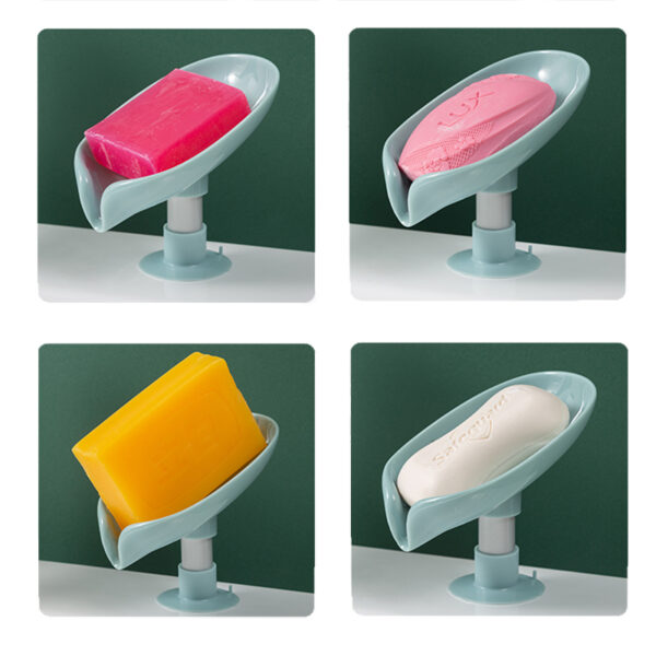 Leaf Shape Soap Box Drain Soap Holder Box Bathroom Shower Soap Holder sponge Storage Tray Creative Sucker Water-free Storage Box 6