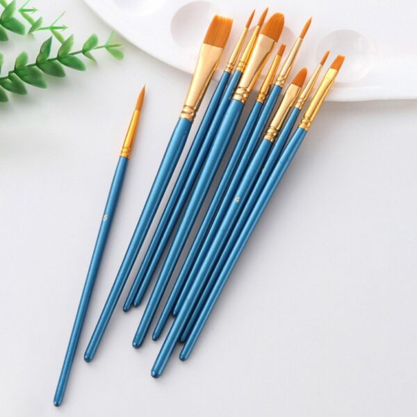 Artist Paint Brush Set 10Pcs High Quality Nylon Hair Wood Black Handle Watercolor Acrylic Oil Brush Painting Art Supplies 4