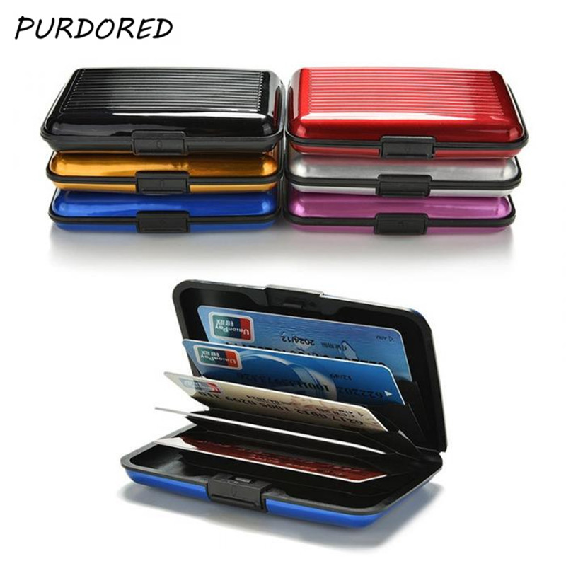 PURDORED 1 Pc Men Aluminum Bank Card Holder Blocking Hard Case Wallet Solid Credit Card Anti-RFID Scanning Protect Card Holder 1