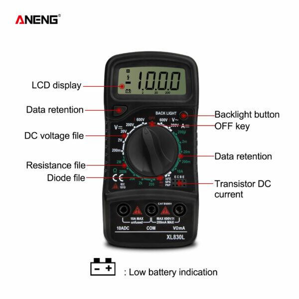 ANENG XL830L Digital Multimeter Esr Meter Testers Automotive Electrical Dmm Transistor Peak Tester Meter Capacitance Meter 4