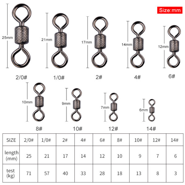 Meredith 50PCS/Lot Fishing Swivels Ball Bearing Swivel with Safety Snap Solid Rings Rolling Swivel for Carp Fishing Accessories 4