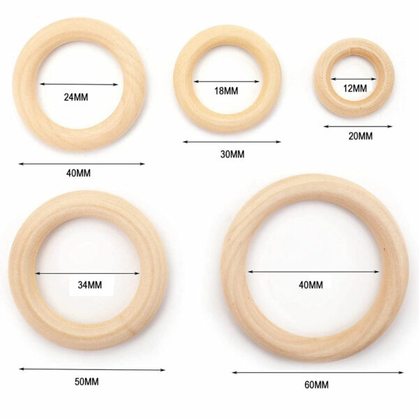 Unfinished Solid Wooden Rings 15-100MM Natural Wood Rings for Macrame DIY Crafts Wood Hoops Ornaments Connectors Jewelry Making 3