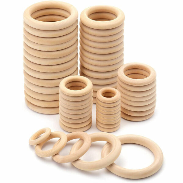 Unfinished Solid Wooden Rings 15-100MM Natural Wood Rings for Macrame DIY Crafts Wood Hoops Ornaments Connectors Jewelry Making 1