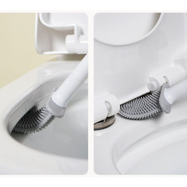 Breathable Toilet Brush Water Leak Proof with Base Silicone Wc Flat Head Flexible Soft Bristles Brush with Quick Drying Holder 3