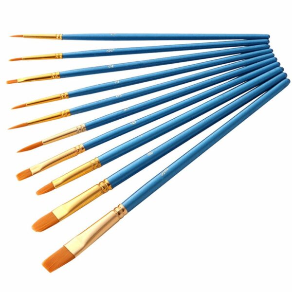 Artist Paint Brush Set 10Pcs High Quality Nylon Hair Wood Black Handle Watercolor Acrylic Oil Brush Painting Art Supplies 3