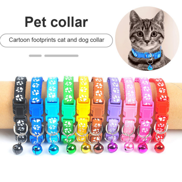 1Pc Colorful Cute Bell Collar Adjustable Buckle Cat Collar Pet Supplies Footprint Personalized Kitten Collar Small Dog Accessory 1