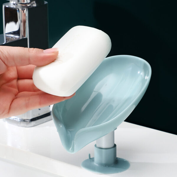 Leaf Shape Soap Box Drain Soap Holder Box Bathroom Shower Soap Holder sponge Storage Tray Creative Sucker Water-free Storage Box 5