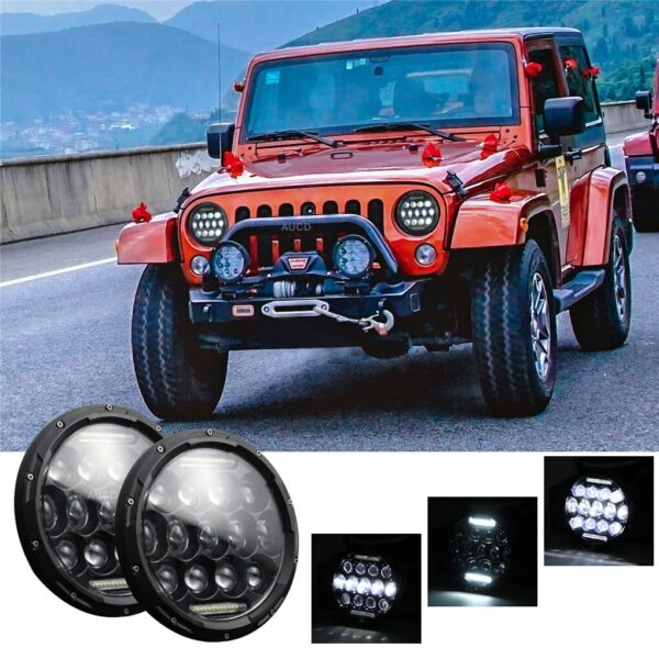 1Pair 7" 12V Round Headlamp Projector Beam DRL Work Lamps Bars For Car Driving Wrangler JK TJ CJ LJ Defender Rubicon Floodlights 2