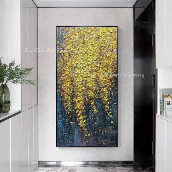 100% Hand Painted Large size modern picture beautiful Yellow Thick oil Flowers painting for office living room decoration gift 2