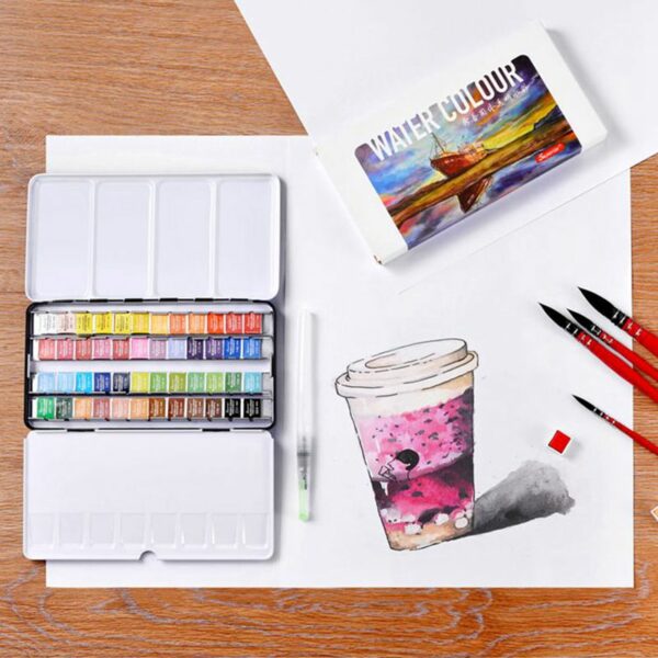 Professional 12/24/36/48 Colors Solid Watercolor Paints Set With Paintbrush Water color Pigment Set Acuarelas Verf Art Supplies 2