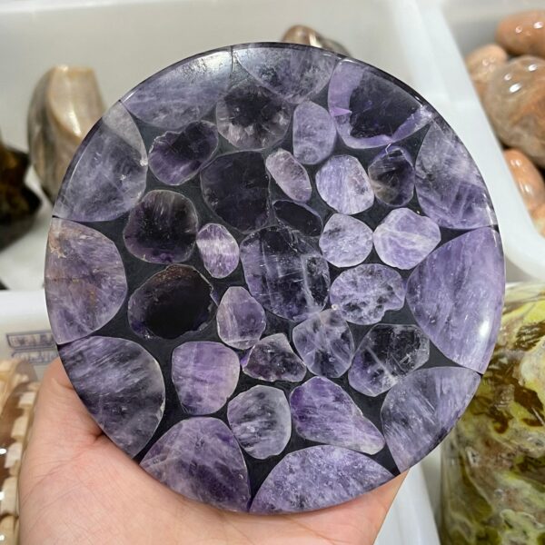 Natural Amethyst Crystal Round Plate Gemstone For Home Office Decor 6