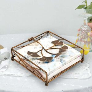 Retro Nordic Wrought Iron Square Drawing Paper Box Dining Paper Storage Light Luxury Ginkgo Leaf Tissue Box 1